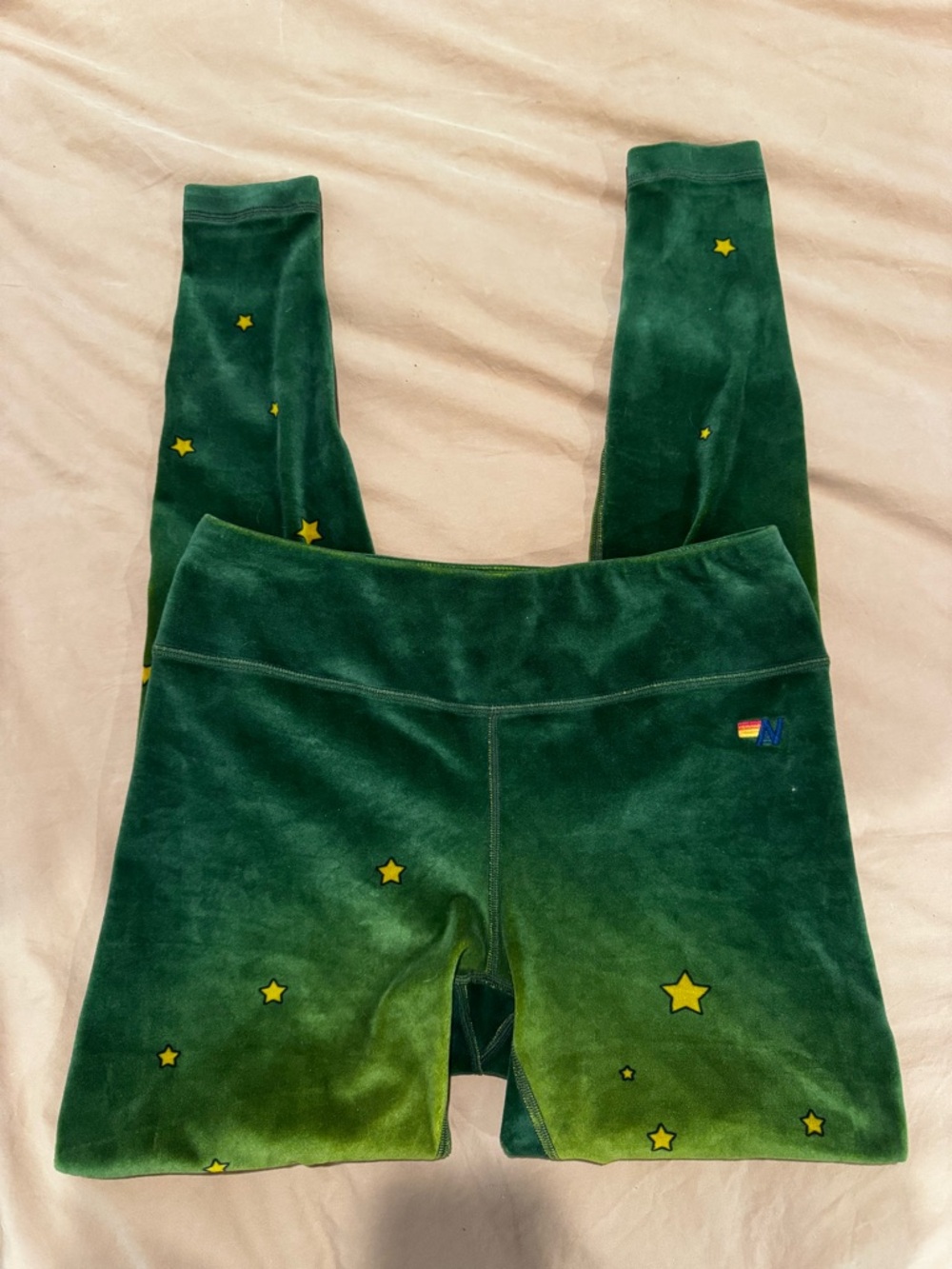 Aviator Nation Galaxy Green Velvet Star Accent Leggings - Picture 2 of 6